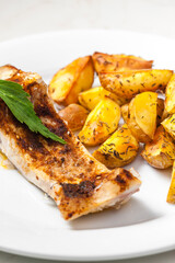 baked salmon with thyme potatoes