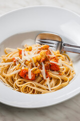 pasta tagliatelle with tomato sauce and chickpeas