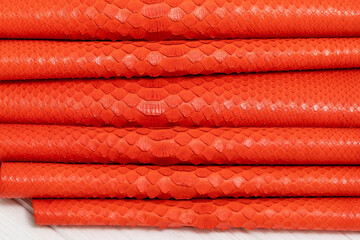 red orange colored natural python genuine leather	
