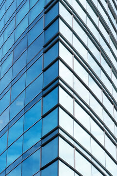 Corner Of Symmetric Geometry At Glass Window Of Modern Office Commercial Building