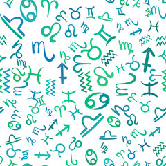 Zodiac signs vector seamless pattern outline decorative