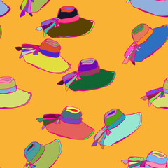 sun hat traveling vector seamless pattern outline decorative