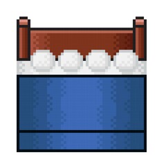 Obraz premium Blue bed pixel art. Vector picture. Bedroom furniture.