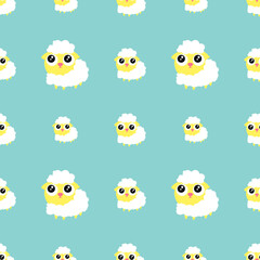 Baby sheep pattern cute seamless cartoon animal on blue background