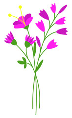 Naklejka premium Bouquet of different flowers and leaves violet cartoon illustration