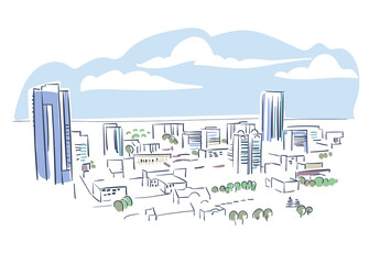 Obraz premium Kitchener Ontario Canada vector sketch city illustration line art colorful watercolor style