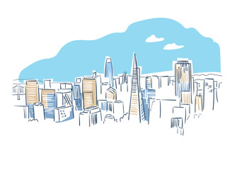 San Francisco usa vector sketch city illustration line art colorful watercolor style