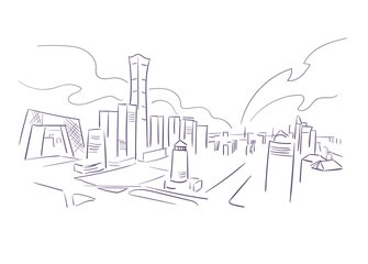 Beijing China vector sketch city illustration line art sketch