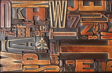 vintage wooden letter. old printing method.