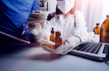 medical technology or medical network. doctor using digital tablet with screen interface.