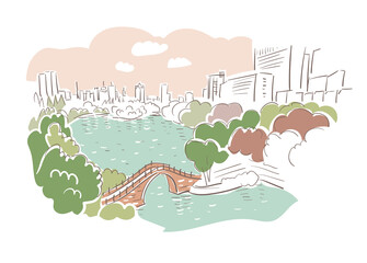 Hefei Anhui Province China vector sketch city illustration line art sketch