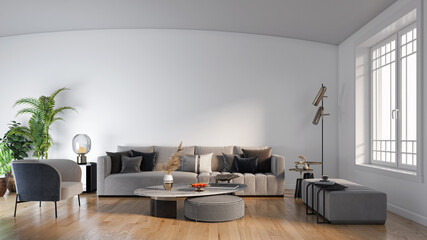 Illustration 3D rendering large luxury modern bright interiors Living room mockup computer digitally generated image