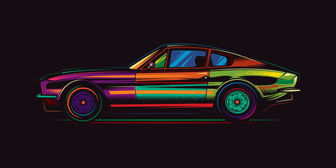 Vector illustration in an abstract style. A colorful old retro car. T-shirt or print design