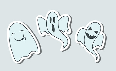 Ghost. Funny cartoon ghosts, vector set. Three ghosts isolated on gray background.