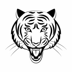 Mascot. Vector head of tiger. Black illustration of danger wild cat isolated on white background. 