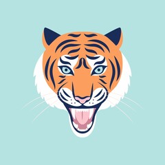 Roaring tiger head. Color trendy vector illustration. Tiger year 2022