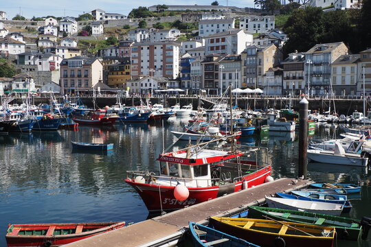 boats in the harbor of luarca, Asturias, Spain 