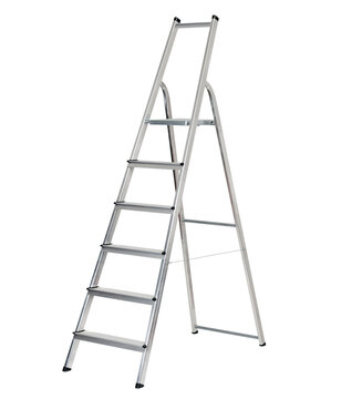 Leiter Klappleiter Stehleiter aus Aluminium freigestellt auf wei&szlig;em Hintergrund