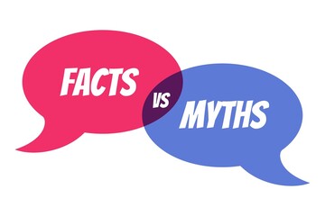 Myths vs facts Vector illustration on white background Thin line speech bubbles with facts and myths Speech bubble icons Concept of thorough fact-checking or easy compare evidence Flat cartoon style