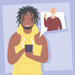 man speaking with grandfather