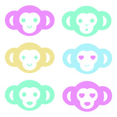 Vector illustration. Set of multicolored monkeys. Various emotions. For print, logo, web mascot