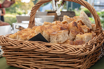 Heap of ciabatta Bread in a basket