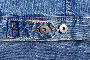 Texture backdrop photo of blue colored denim cloth with belt and buttons.