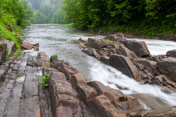 Obraz premium The Wetlinka River flowing through the Sine Wiry Reserve, the Bieszczady Mountains