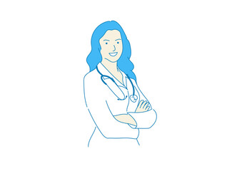 cute female doctor Woman hospital worker standing vector on white background , Medical concept