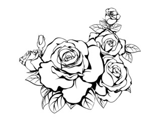 beautiful black and white bouquet rose and leaves Floral arrangement isolated on background