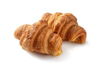 Two fresh croissants made of puff pastry