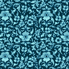 Blue Ethnic Floral Pattern Design