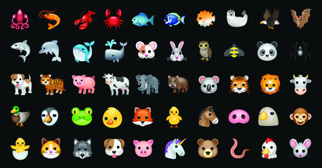 Animals vector emoji illustration set isolated on background. 3d illustration. © Turkan Jabbarli