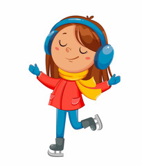 Kid skating, cute skater girl cartoon character
