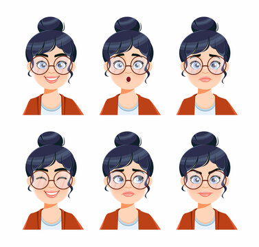 Face expressions of woman in glasses