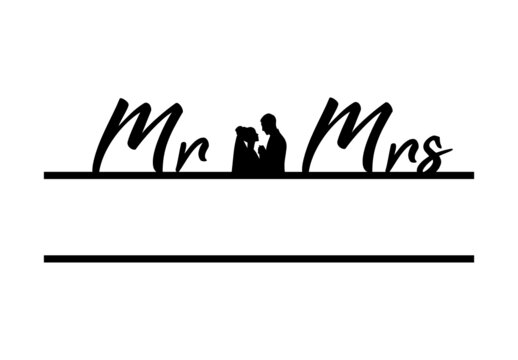 Mr and Mrs wedding sign with image of couple