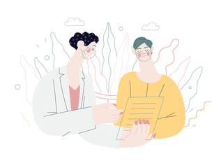 Doctor and patients - medical insurance illustration. Modern flat vector