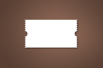 white blank ticket with paper pattern texture in brown background.