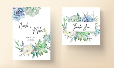 Fototapeta na wymiar elegant wedding invitation card with beautiful succulent flower watercolor