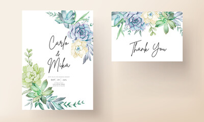 Fototapeta na wymiar elegant wedding invitation card with beautiful succulent flower watercolor