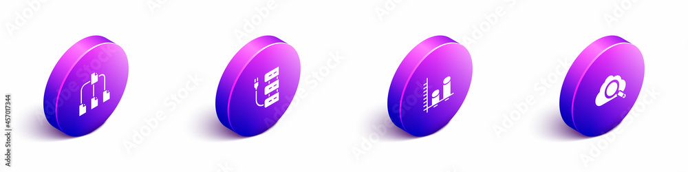 Poster set isometric folder tree, server, data analysis and search cloud computing icon. vector