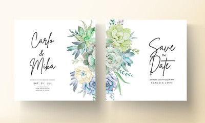 elegant wedding invitation card with beautiful succulent flower watercolor