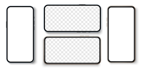 Realistic phone mockup. Smartphone blank screen, phone mockup. Template for infographics or presentation UI design interface. Cellphone frame with blank display
