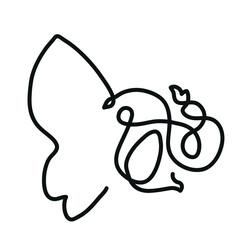 One line drawing of eşephant head.
One continuous line drawing of smiling happy elephant