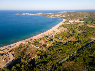 Aerial view of Gradina (Garden) Beach near town of Sozopol, Bulgaria