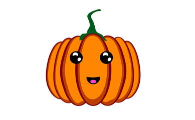 Kawaii style pumpkin for Halloween on white background