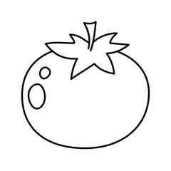 Black and white contour line art tomato isolated vector illustration in cartoon doodle style. Food staple. Vegan product. Healthy lifestyle. Gardening. Farmers market. Organic vegetable icon or logo.