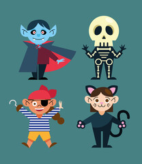 kids icon set with halloween costumes