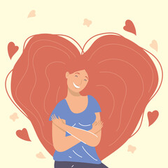 red hair woman hugging herself