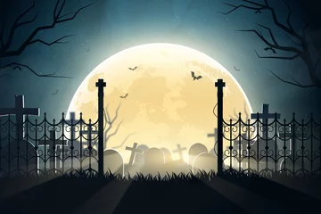 Tuinposter realistic halloween cemetery background vector design illustration © Pikisuperstar